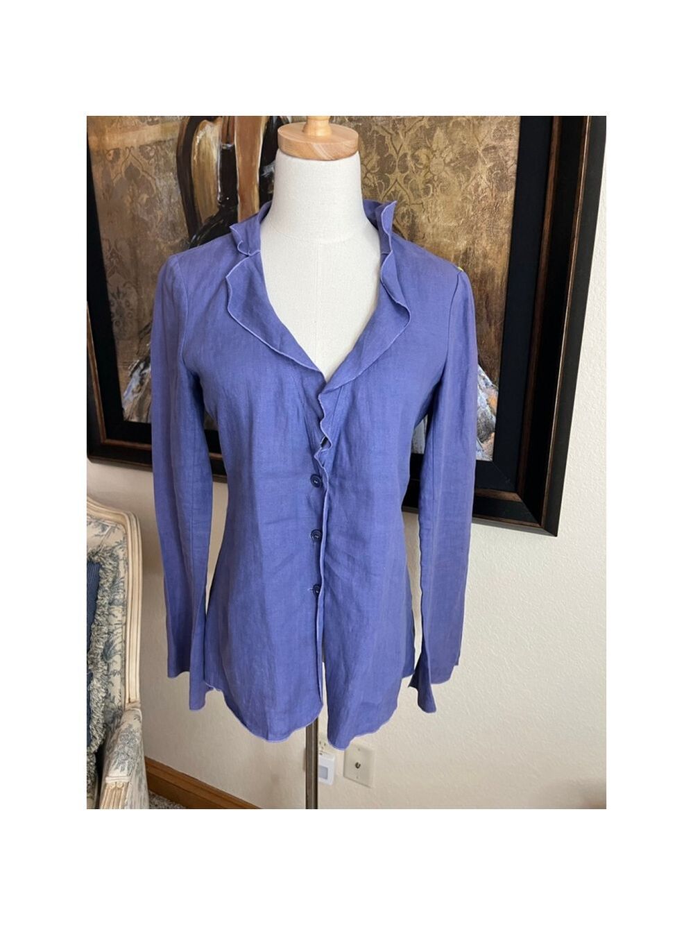 Women's Armani Collezioni Purple Linen Button Down Shirt /Blazer Size 6